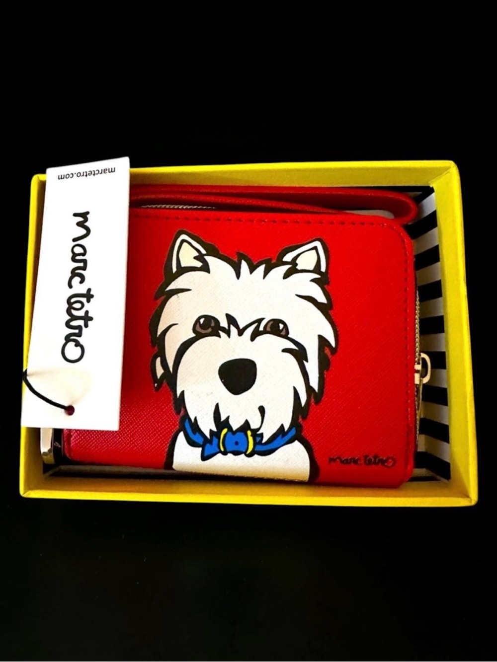 Marc Tetro Schnauzer‎ Red Wallet or Wristlet with Striped Lining NEW